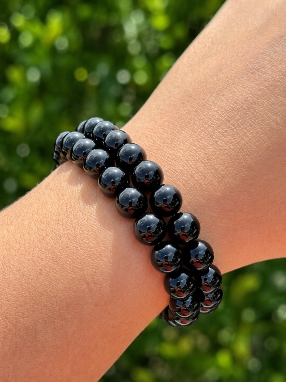 Handmade Black Obsidian Bracelet Protection Stone 8mm Round Beads